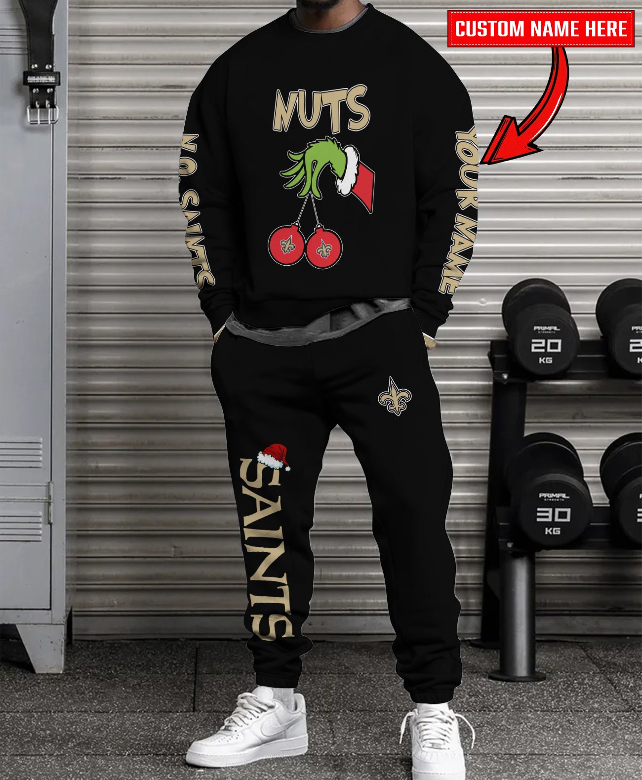 New Orleans Saints Chest – Nuts Combo Sweatshirt And Sweatpants Christmas Collection AZCASP000170Black