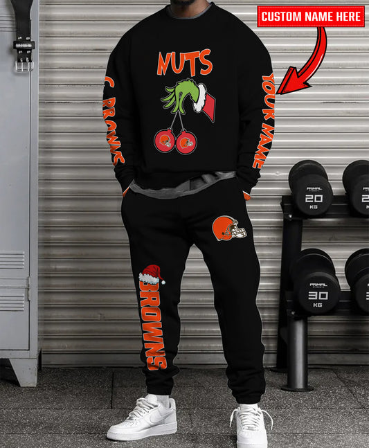 Cleveland Browns Chest – Nuts Combo Sweatshirt And Sweatpants Christmas Collection AZCASP000180Black