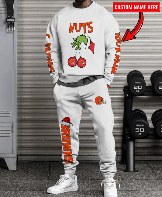 Cleveland Browns Chest – Nuts Combo Sweatshirt And Sweatpants Christmas Collection AZCASP000180White