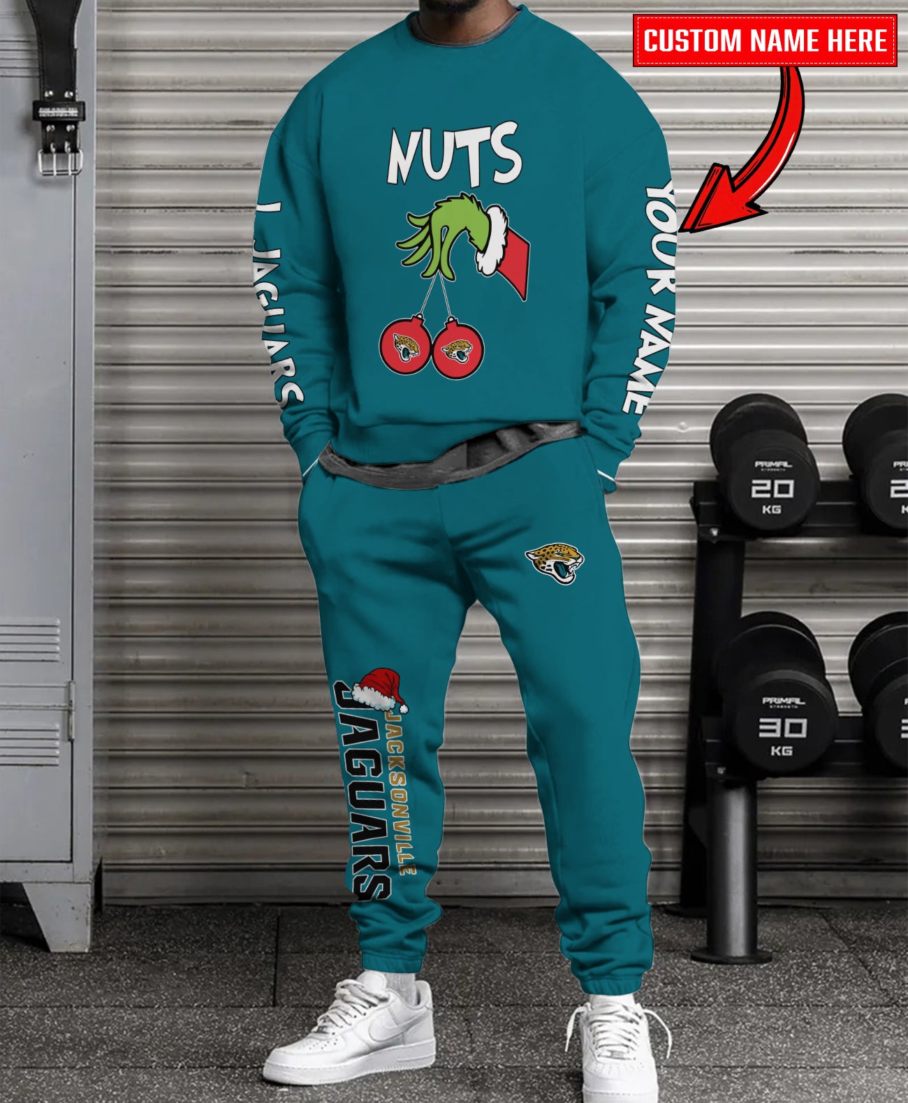 Jacksonville Jaguars Chest – Nuts Combo Sweatshirt And Sweatpants Christmas Collection AZCASP000184TeamColor