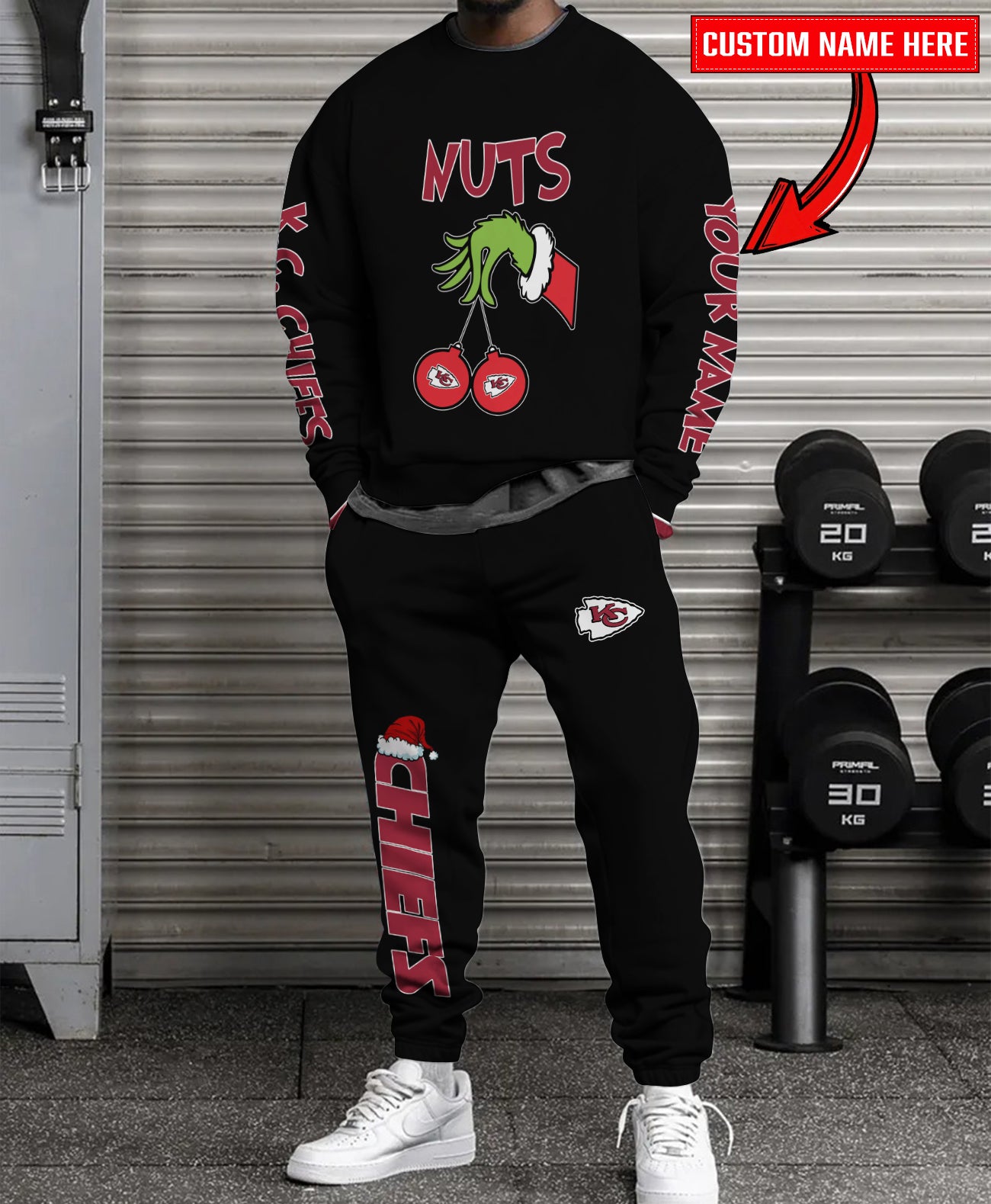 Kansas City Chiefs Chest – Nuts Combo Sweatshirt And Sweatpants Christmas Collection AZCASP000185Black