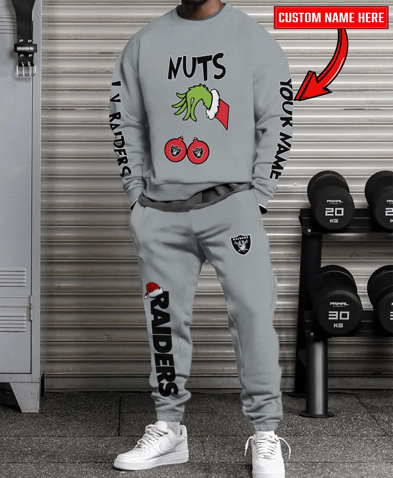 Las Vegas Raiders Chest – Nuts Combo Sweatshirt And Sweatpants Christmas Collection AZCASP000186TeamColor