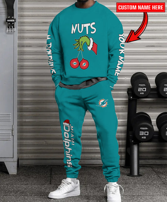 Miami Dolphins Chest – Nuts Combo Sweatshirt And Sweatpants Christmas Collection AZCASP000188TeamColor