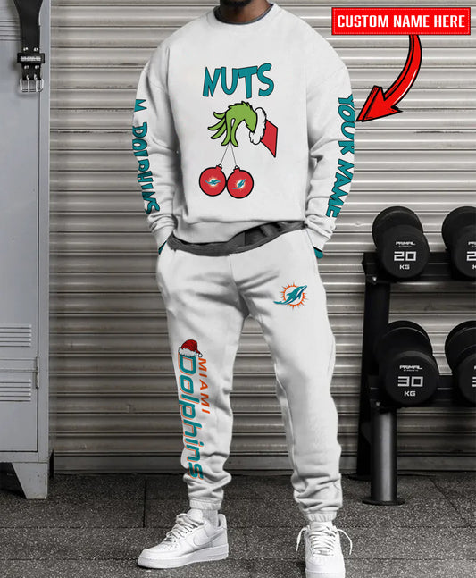 Miami Dolphins Chest – Nuts Combo Sweatshirt And Sweatpants Christmas Collection AZCASP000188White