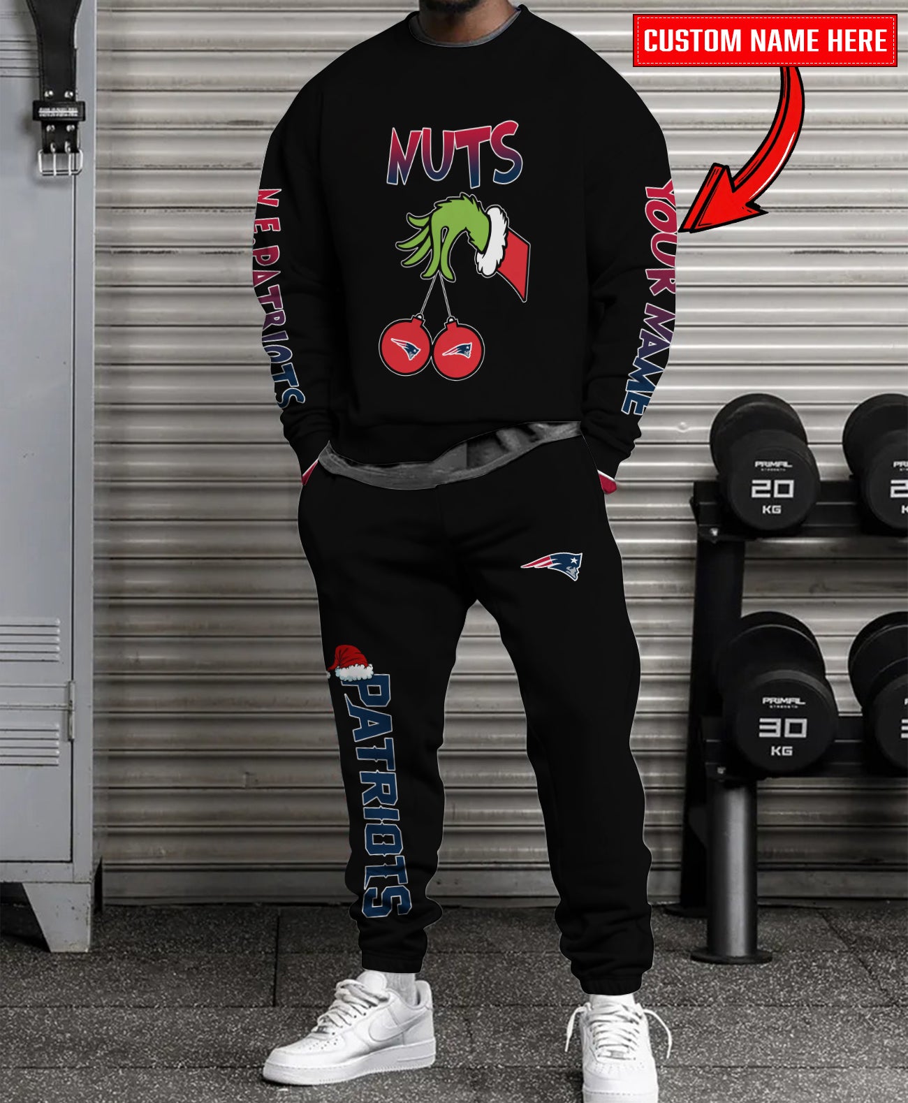New England Patriots Chest – Nuts Combo Sweatshirt And Sweatpants Christmas Collection AZCASP000189Black
