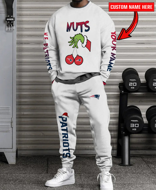 New England Patriots Chest – Nuts Combo Sweatshirt And Sweatpants Christmas Collection AZCASP000189White