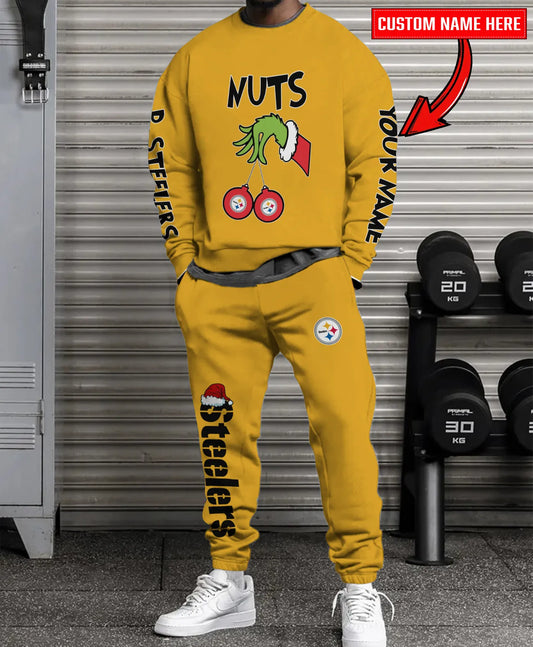 Pittsburgh Steelers Chest – Nuts Combo Sweatshirt And Sweatpants Christmas Collection AZCASP000191TeamColor