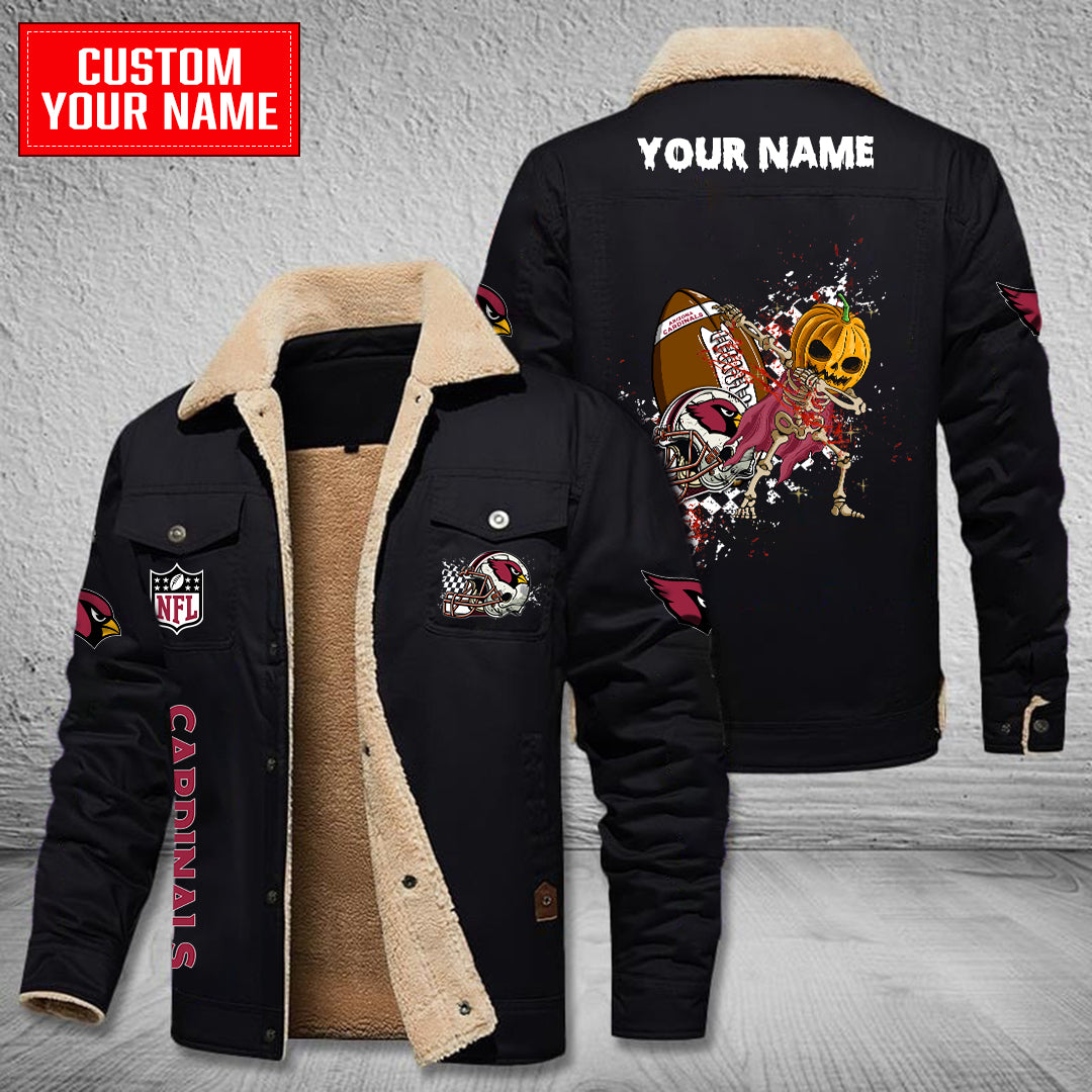 Arizona Cardinals Halloween Pumpkin Collection Winter Fleece Bomber Jacket AZCAWFBJ000001