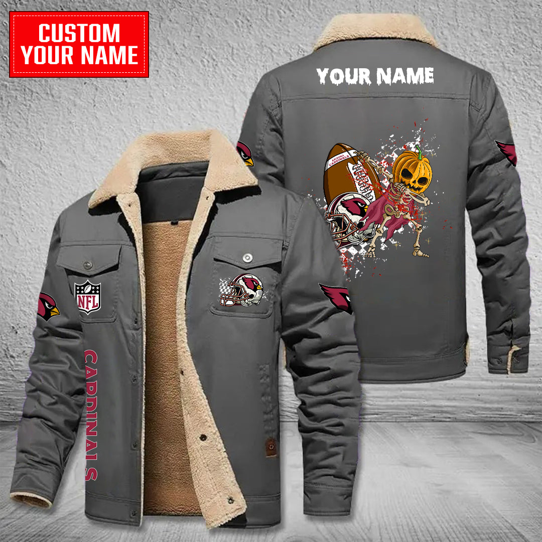 Arizona Cardinals Halloween Pumpkin Collection Winter Fleece Bomber Jacket AZCAWFBJ000001