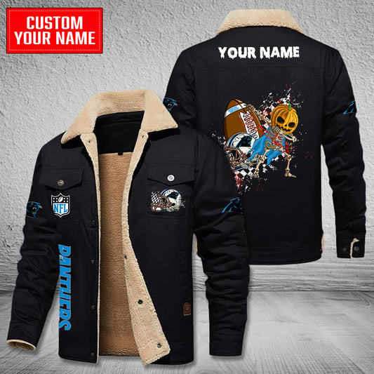 Carolina Panthers Halloween Pumpkin Collection Winter Fleece Bomber Jacket AZCAWFBJ000003