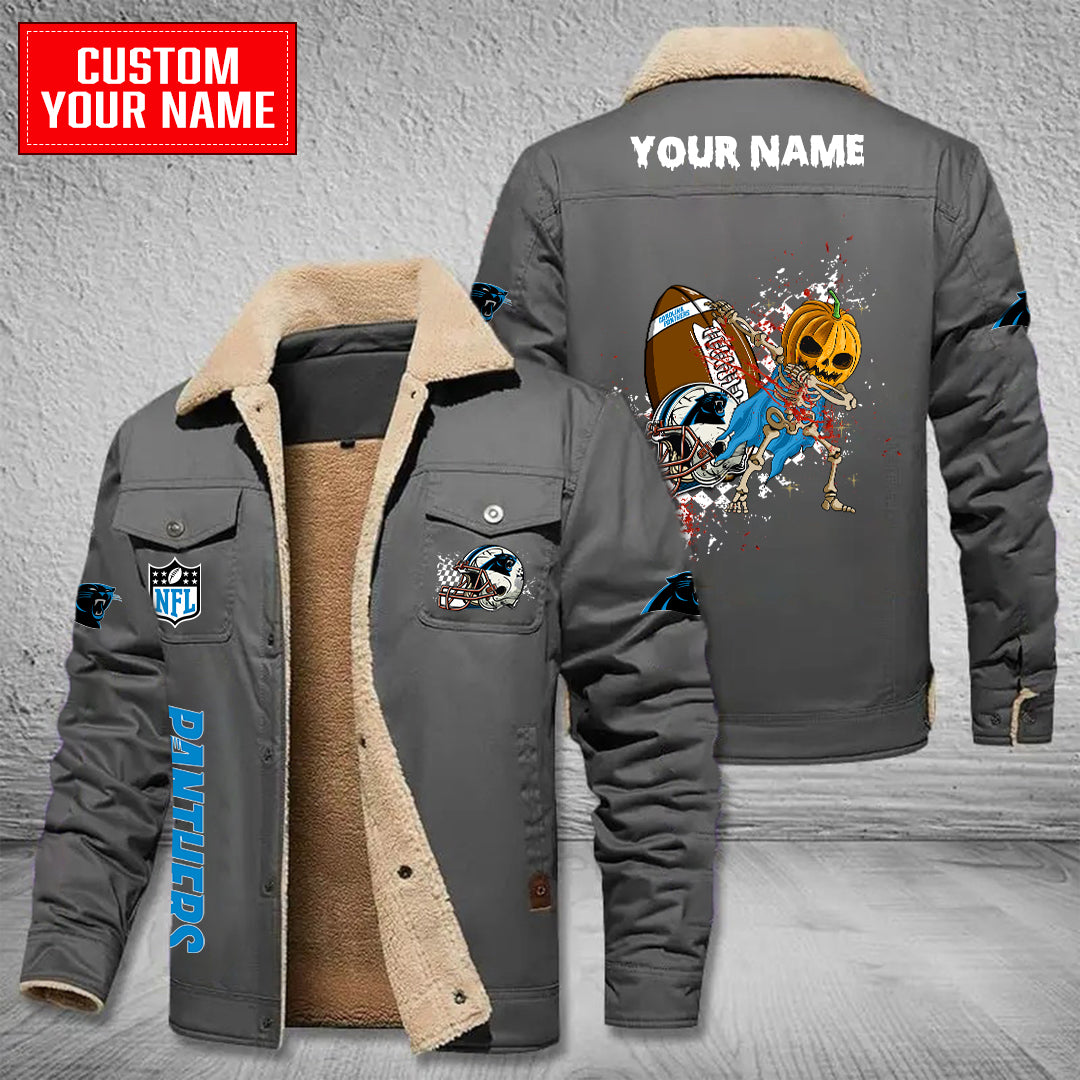 Carolina Panthers Halloween Pumpkin Collection Winter Fleece Bomber Jacket AZCAWFBJ000003
