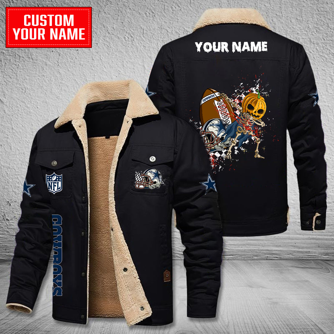 Dallas Cowboys Halloween Pumpkin Collection Winter Fleece Bomber Jacket AZCAWFBJ000005