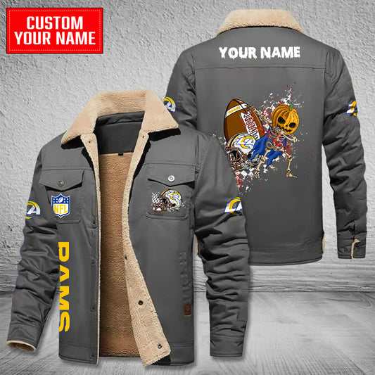 Los Angeles Rams Halloween Pumpkin Collection Winter Fleece Bomber Jacket AZCAWFBJ000008