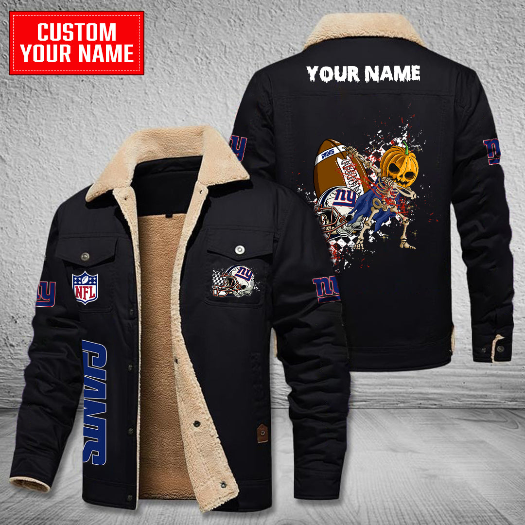 New York Giants Halloween Pumpkin Collection Winter Fleece Bomber Jacket AZCAWFBJ000011