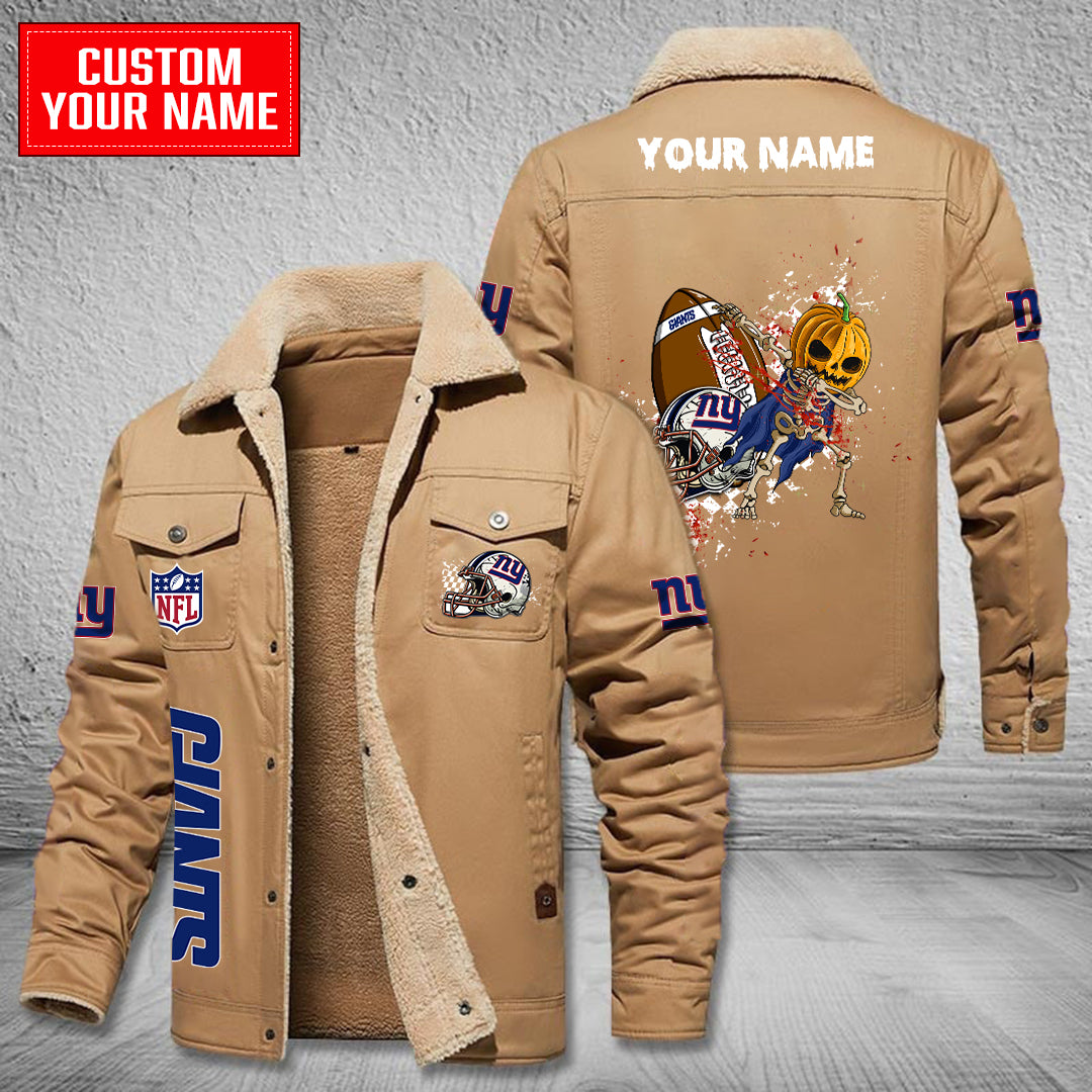 New York Giants Halloween Pumpkin Collection Winter Fleece Bomber Jacket AZCAWFBJ000011