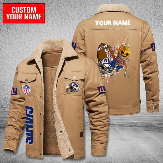 New York Giants Halloween Pumpkin Collection Winter Fleece Bomber Jacket AZCAWFBJ000011
