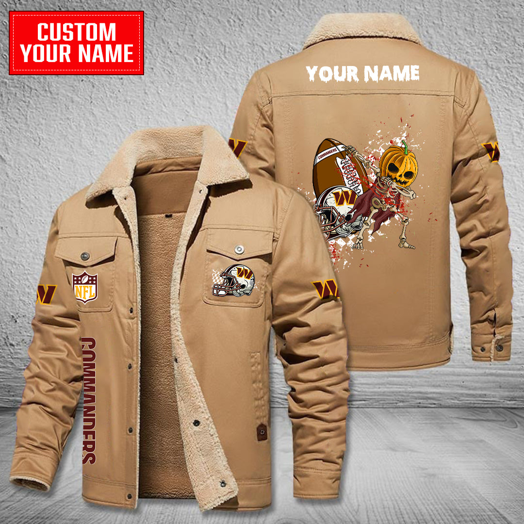 Washington Commanders Halloween Pumpkin Collection Winter Fleece Bomber Jacket AZCAWFBJ000016