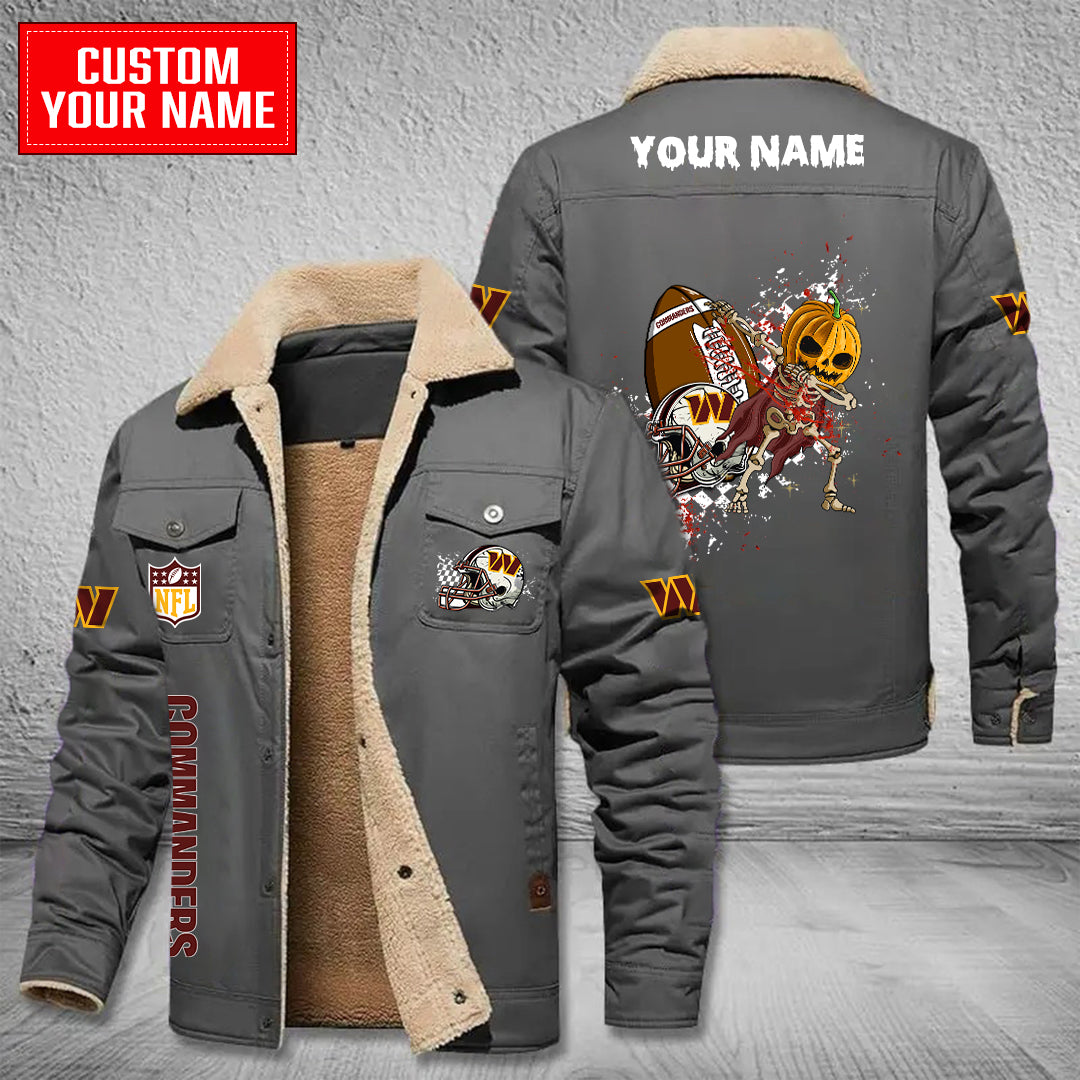 Washington Commanders Halloween Pumpkin Collection Winter Fleece Bomber Jacket AZCAWFBJ000016