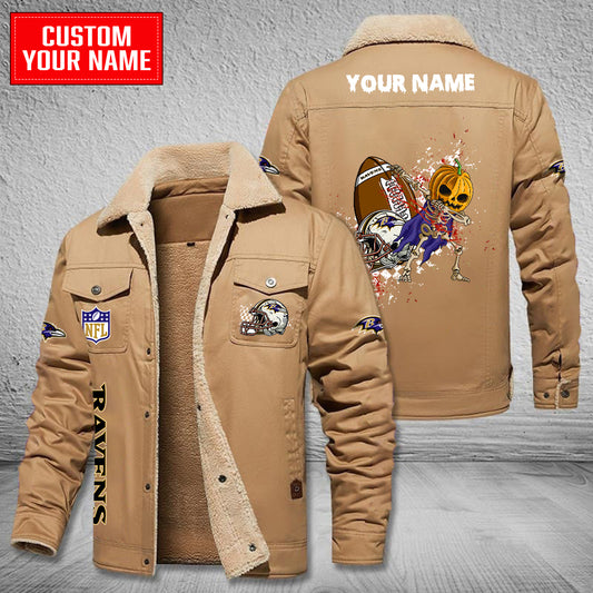 Baltimore Ravens Halloween Pumpkin Collection Winter Fleece Bomber Jacket AZCAWFBJ000017