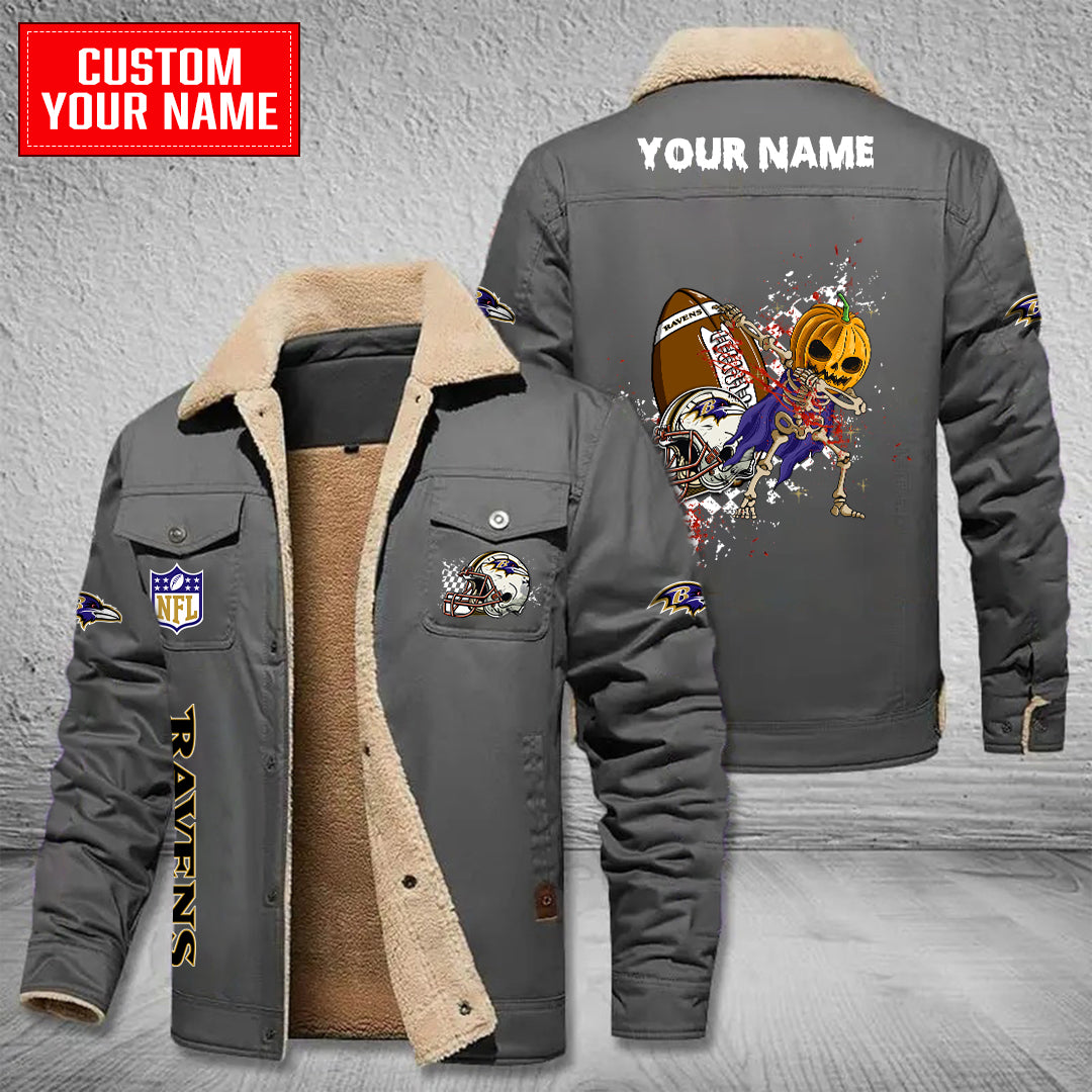 Baltimore Ravens Halloween Pumpkin Collection Winter Fleece Bomber Jacket AZCAWFBJ000017