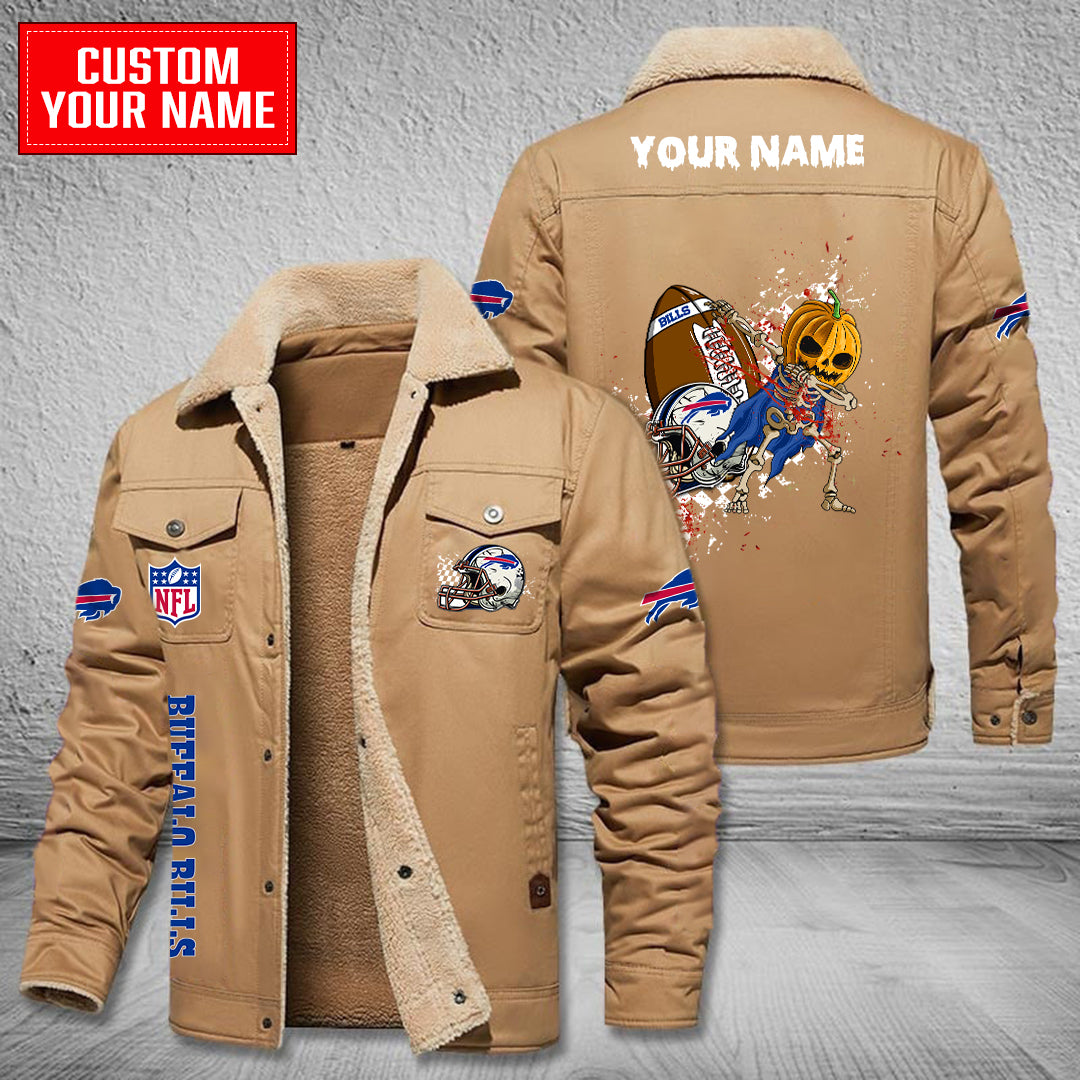 Buffalo Bills Halloween Pumpkin Collection Winter Fleece Bomber Jacket AZCAWFBJ000018