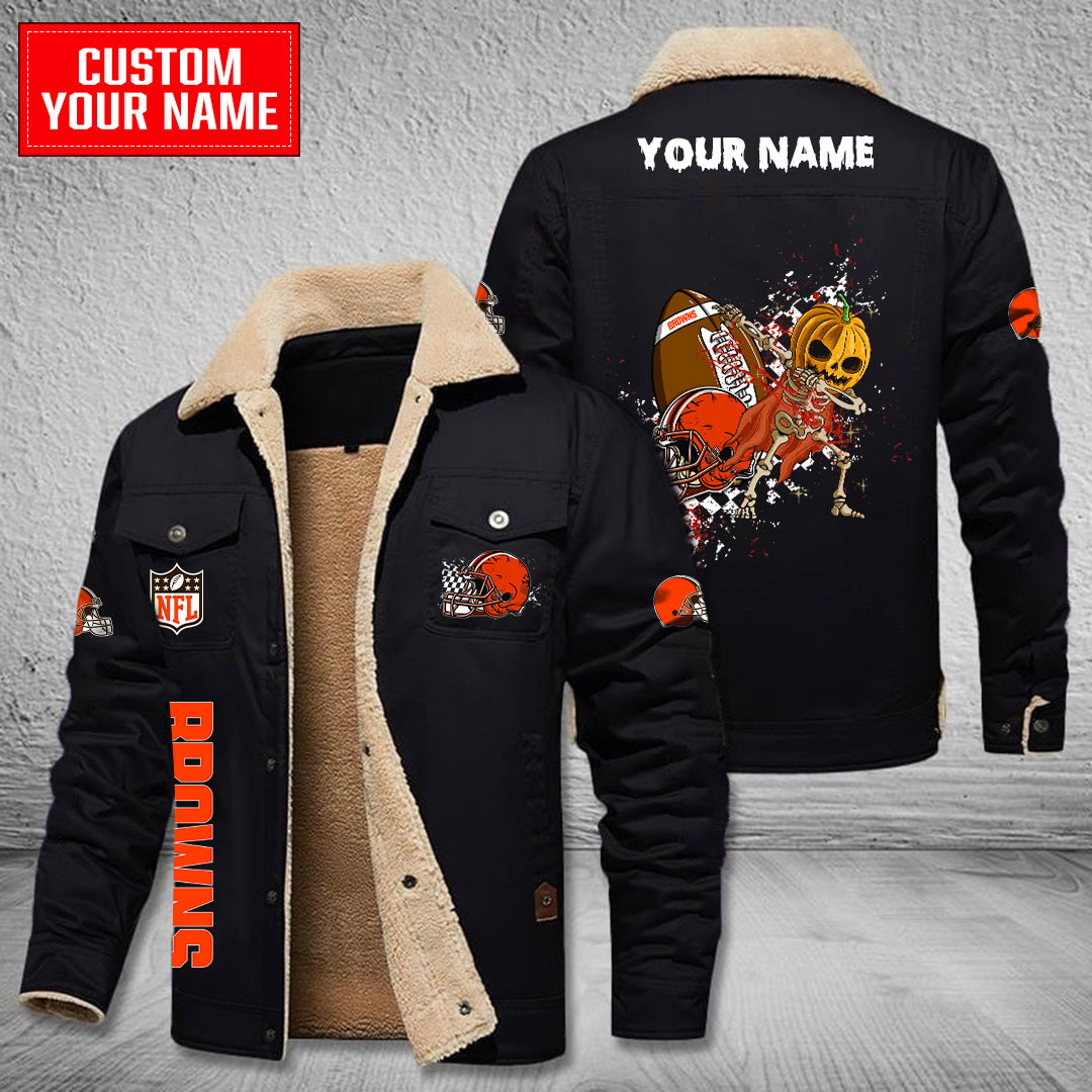 Cleveland Browns Halloween Pumpkin Collection Winter Fleece Bomber Jacket AZCAWFBJ000020