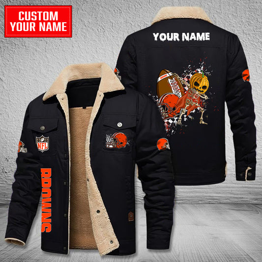 Cleveland Browns Halloween Pumpkin Collection Winter Fleece Bomber Jacket AZCAWFBJ000020