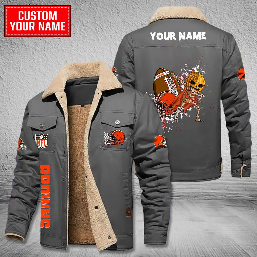 Cleveland Browns Halloween Pumpkin Collection Winter Fleece Bomber Jacket AZCAWFBJ000020