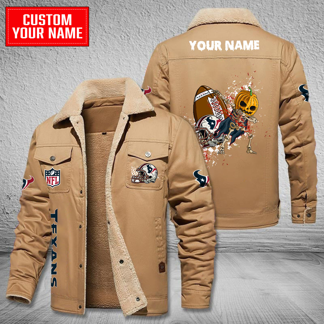 Houston Texans Halloween Pumpkin Collection Winter Fleece Bomber Jacket AZCAWFBJ000022