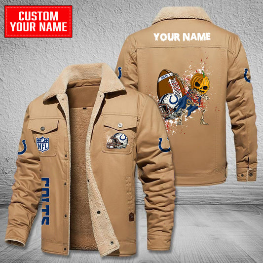Indianapolis Colts Halloween Pumpkin Collection Winter Fleece Bomber Jacket AZCAWFBJ000023