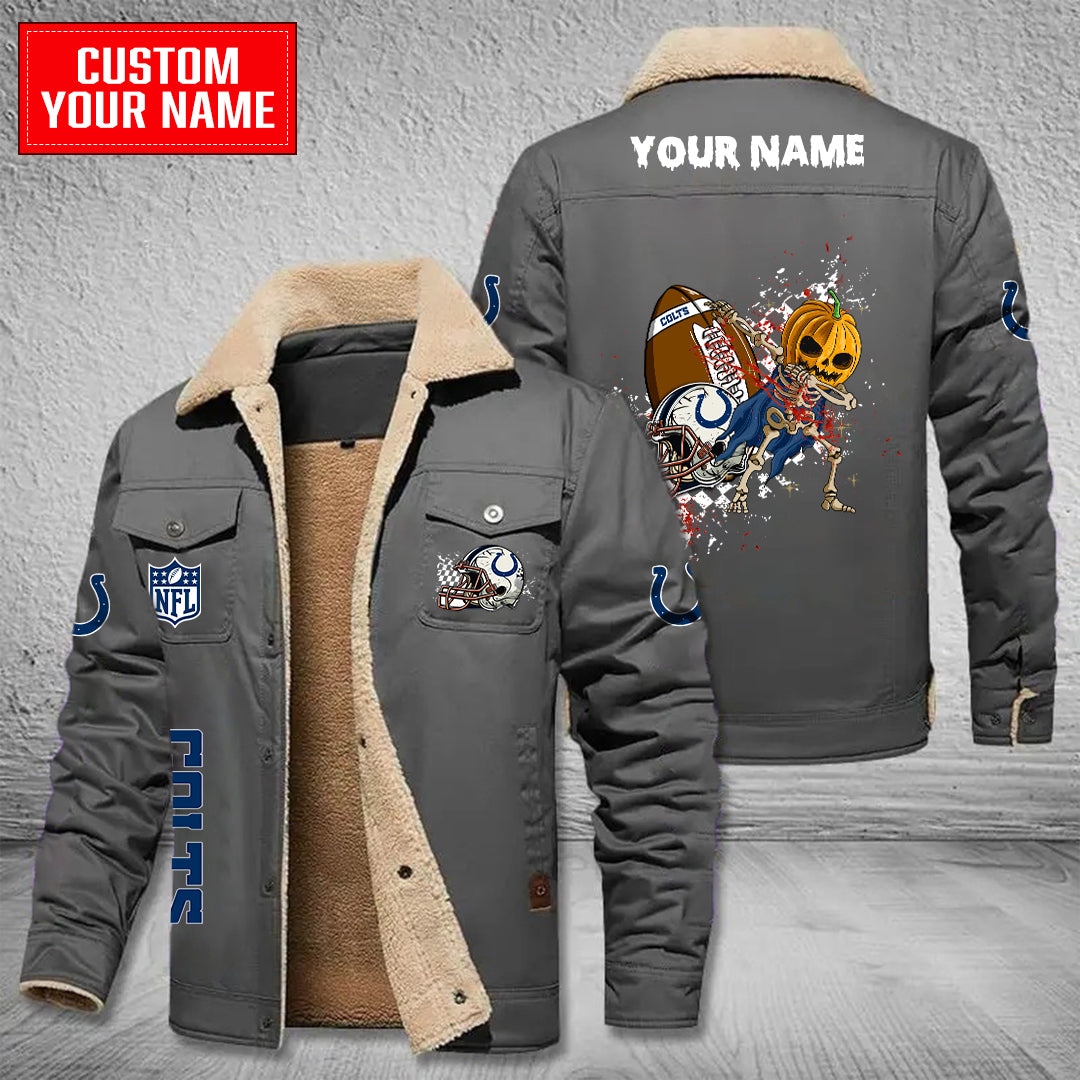 Indianapolis Colts Halloween Pumpkin Collection Winter Fleece Bomber Jacket AZCAWFBJ000023
