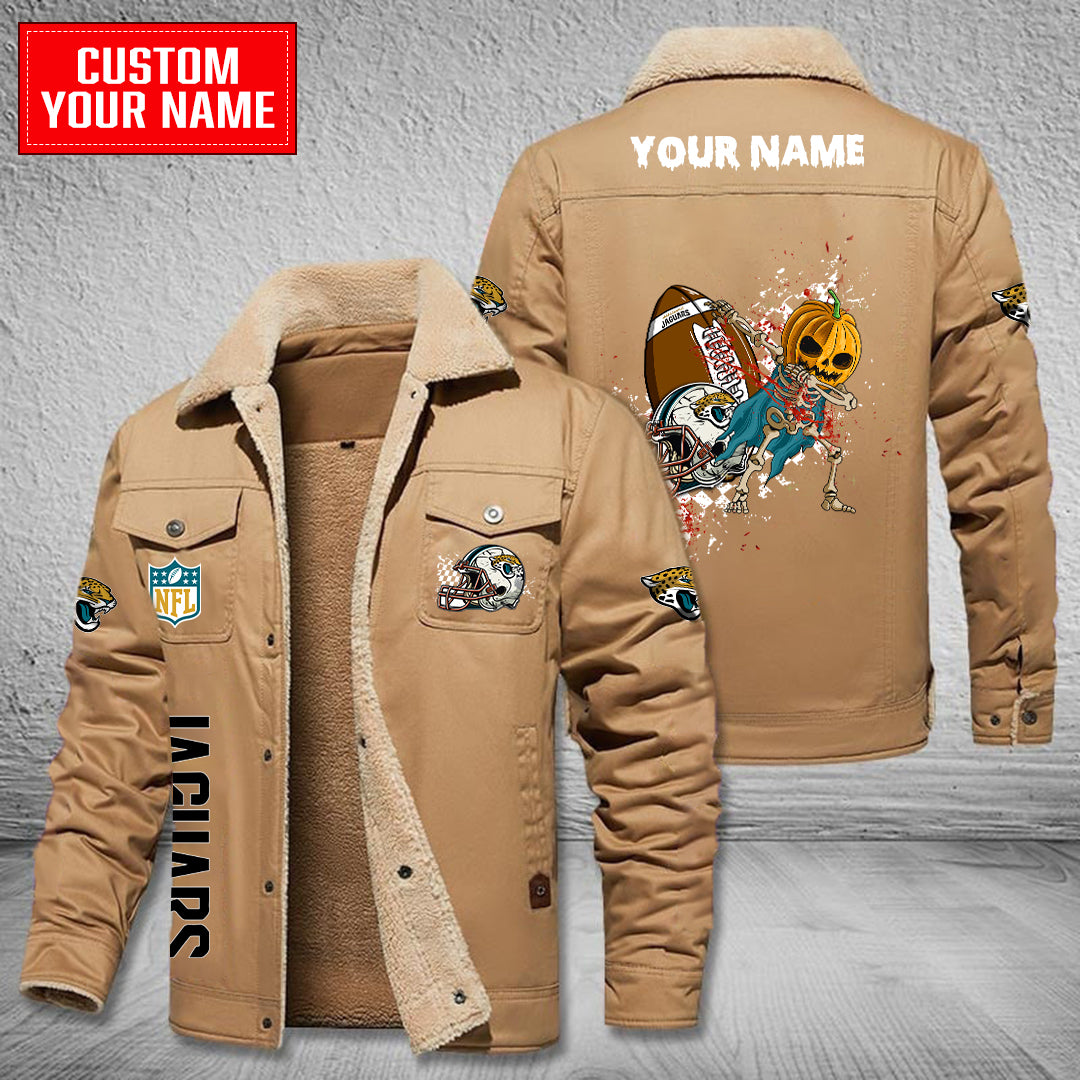 Jacksonville Jaguars Halloween Pumpkin Collection Winter Fleece Bomber Jacket AZCAWFBJ000024