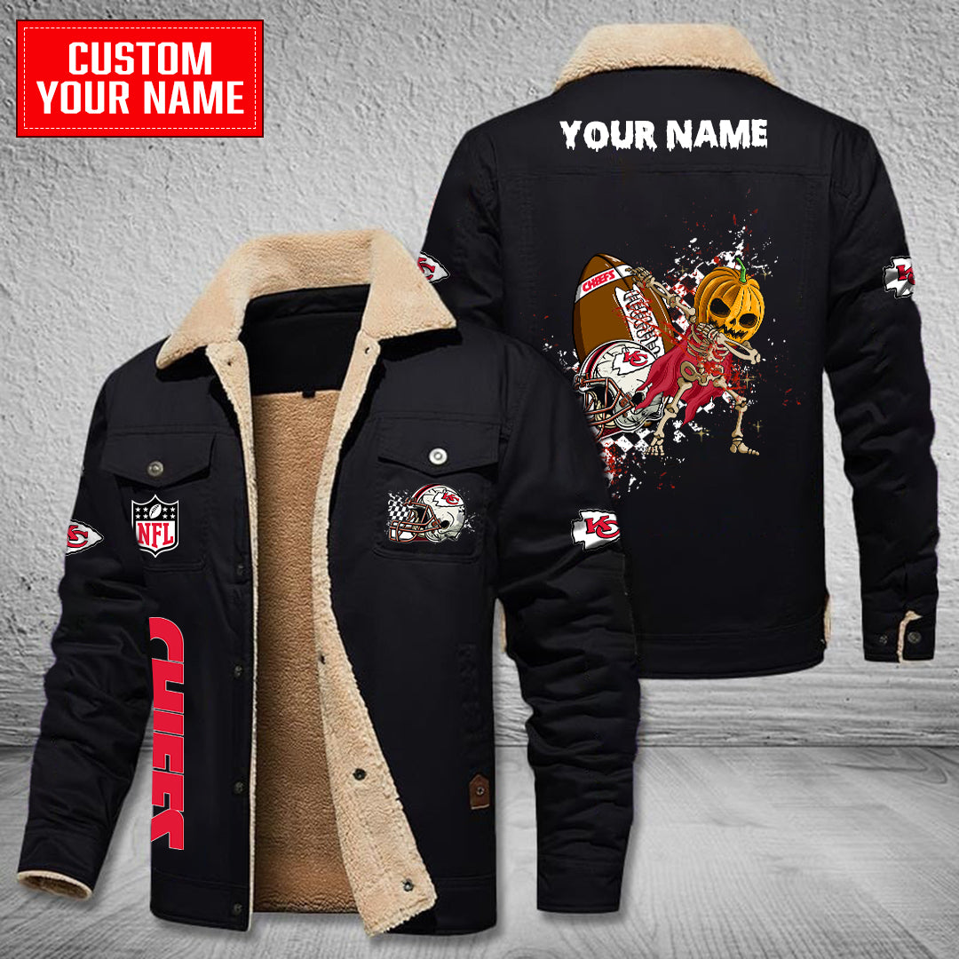 Kansas City Chiefs Halloween Pumpkin Collection Winter Fleece Bomber Jacket AZCAWFBJ000025