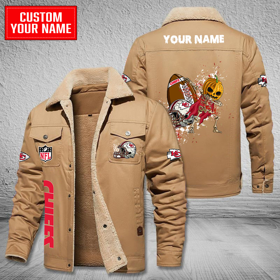 Kansas City Chiefs Halloween Pumpkin Collection Winter Fleece Bomber Jacket AZCAWFBJ000025