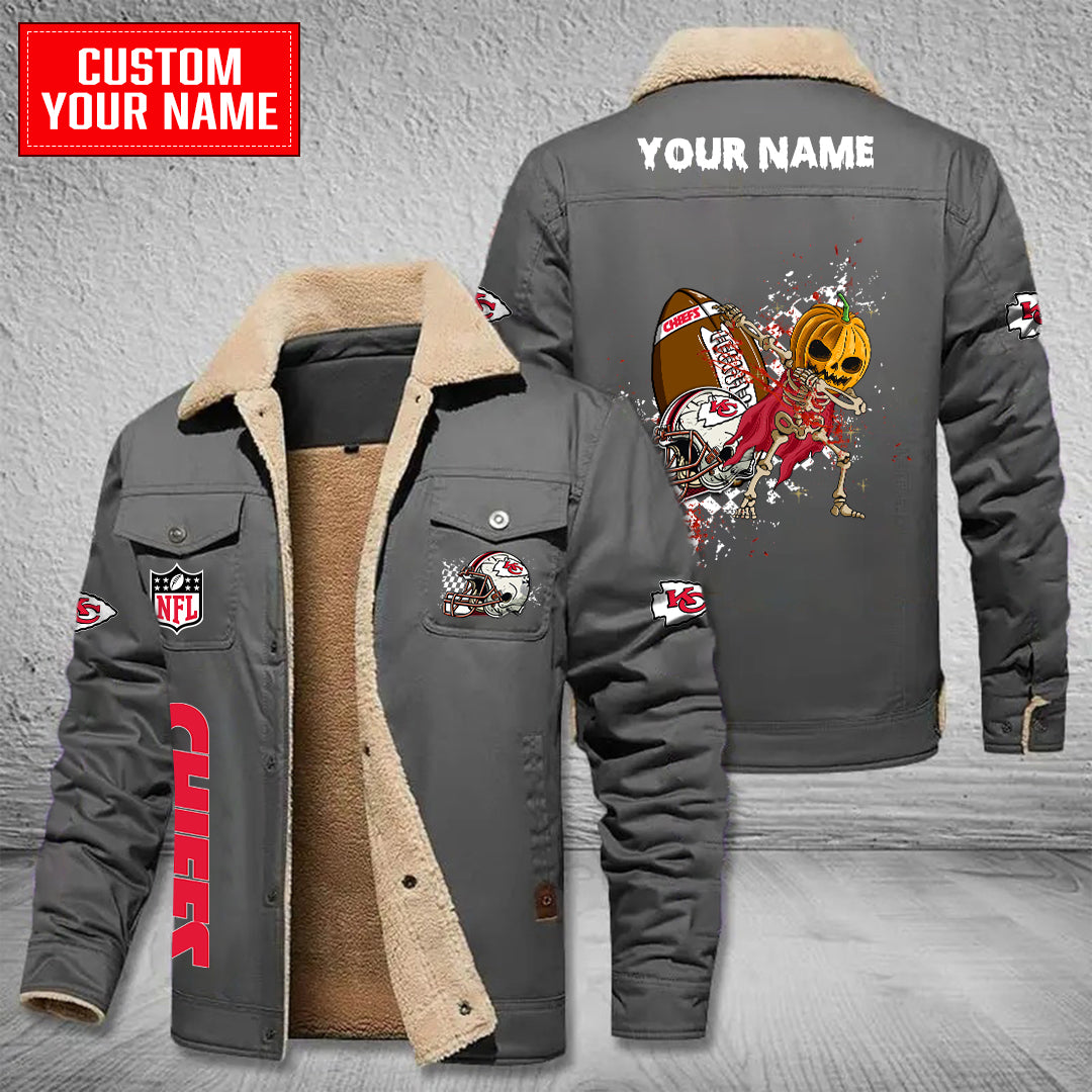Kansas City Chiefs Halloween Pumpkin Collection Winter Fleece Bomber Jacket AZCAWFBJ000025