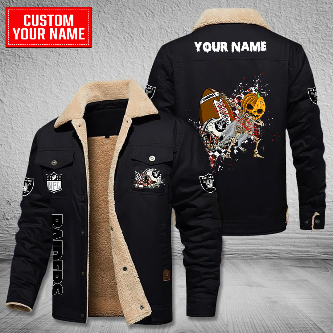 Las Vegas Raiders Halloween Pumpkin Collection Winter Fleece Bomber Jacket AZCAWFBJ000026