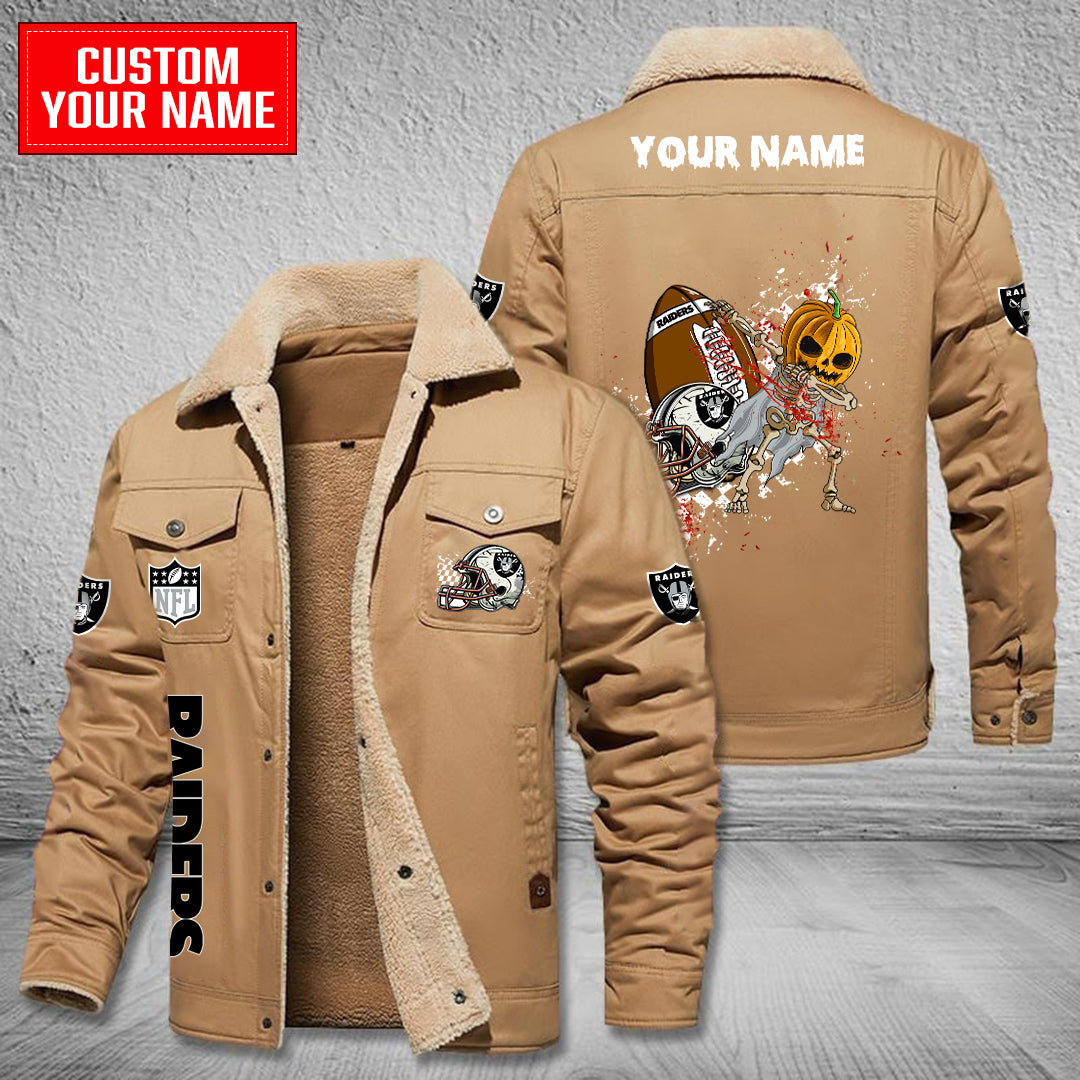 Las Vegas Raiders Halloween Pumpkin Collection Winter Fleece Bomber Jacket AZCAWFBJ000026
