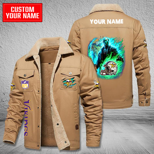 Minnesota Vikings Halloween Collection Winter Fleece Bomber Jacket AZCAWFBJ000041