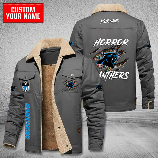 Carolina Panthers Halloween Horror Collection Winter Fleece Bomber Jacket AZCAWFBJ000067