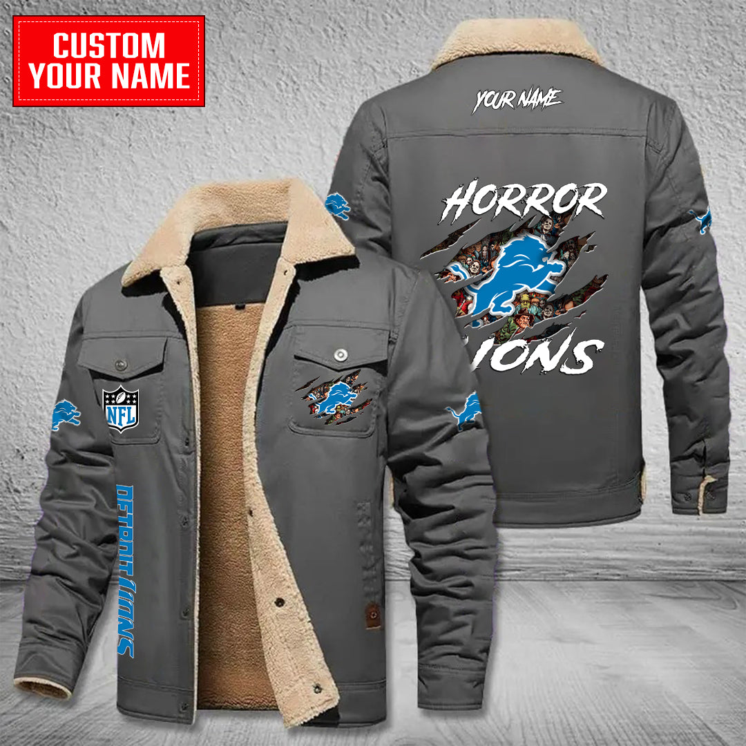 Detroit Lions Halloween Horror Collection Winter Fleece Bomber Jacket AZCAWFBJ000070