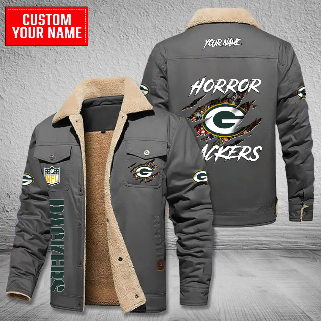 Green Bay Packers Halloween Horror Collection Winter Fleece Bomber Jacket AZCAWFBJ000071