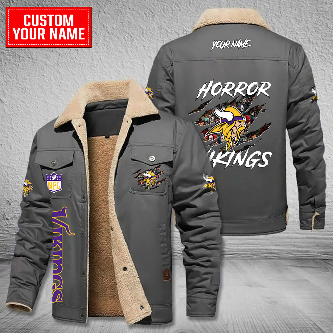 Minnesota Vikings Halloween Horror Collection Winter Fleece Bomber Jacket AZCAWFBJ000073
