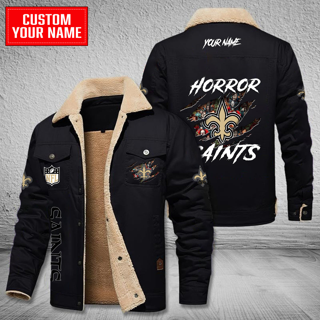 New Orleans Saints Halloween Horror Collection Winter Fleece Bomber Jacket AZCAWFBJ000074