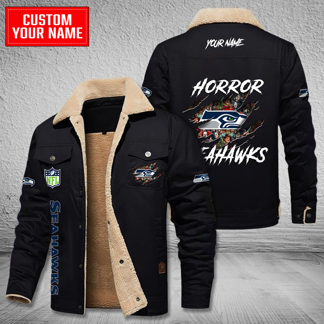Seattle Seahawks Halloween Horror Collection Winter Fleece Bomber Jacket AZCAWFBJ000078