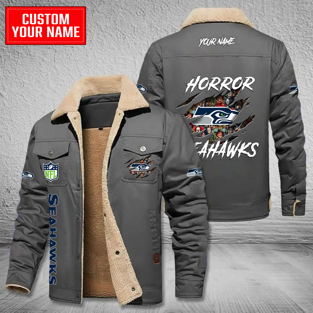 Seattle Seahawks Halloween Horror Collection Winter Fleece Bomber Jacket AZCAWFBJ000078