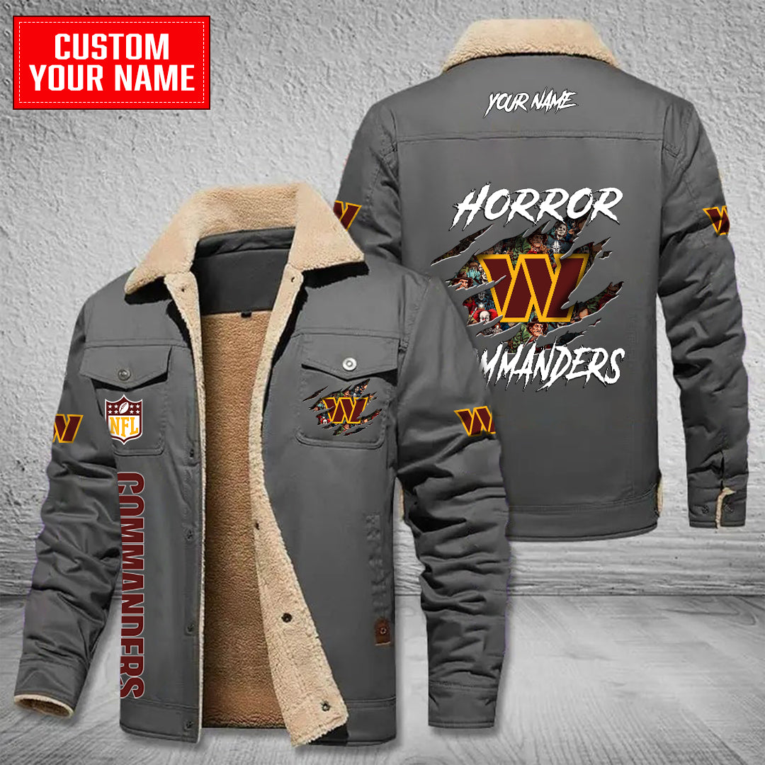 Washington Commanders Halloween Horror Collection Winter Fleece Bomber Jacket AZCAWFBJ000080