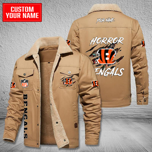 Cincinnati Bengals Halloween Horror Collection Winter Fleece Bomber Jacket AZCAWFBJ000083
