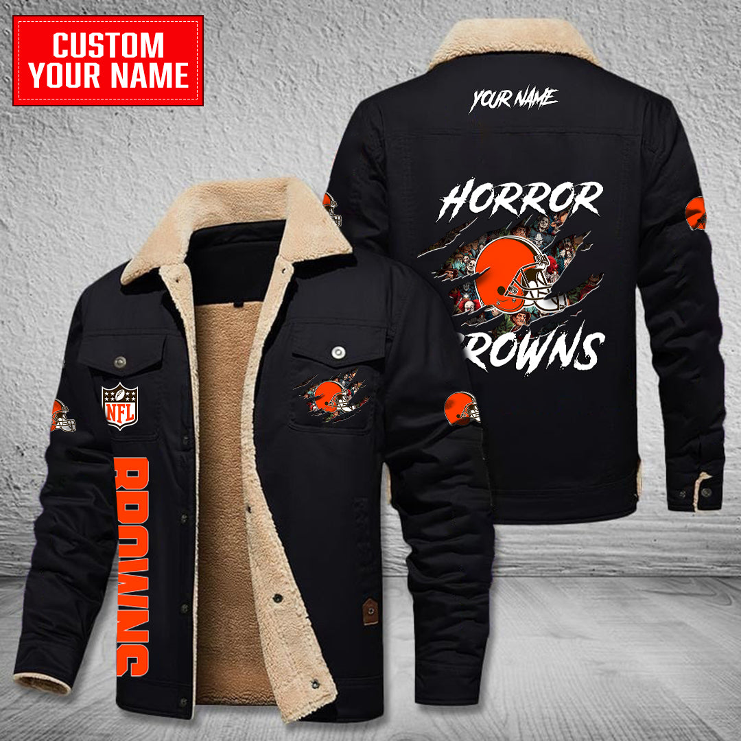Cleveland Browns Halloween Horror Collection Winter Fleece Bomber Jacket AZCAWFBJ000084