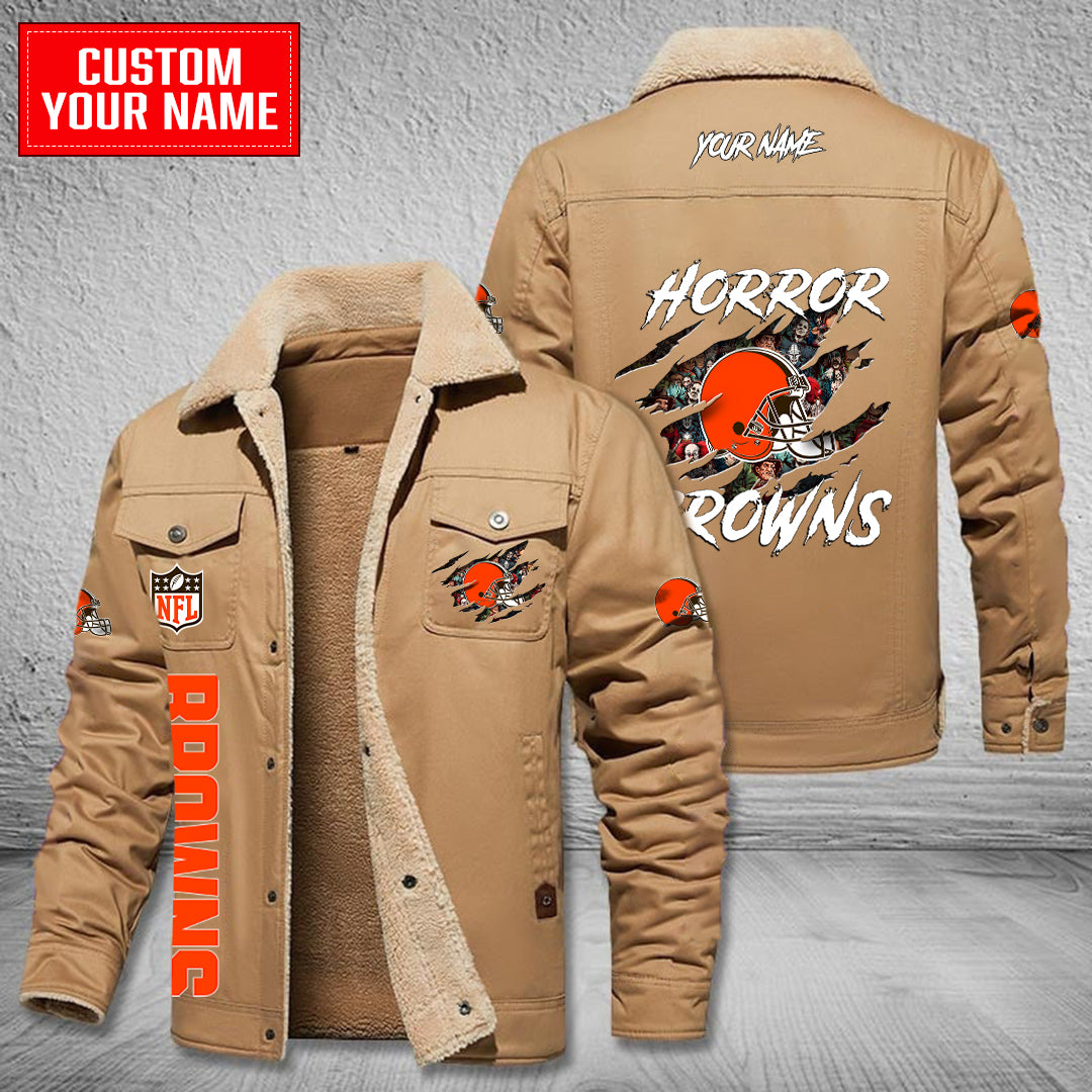 Cleveland Browns Halloween Horror Collection Winter Fleece Bomber Jacket AZCAWFBJ000084