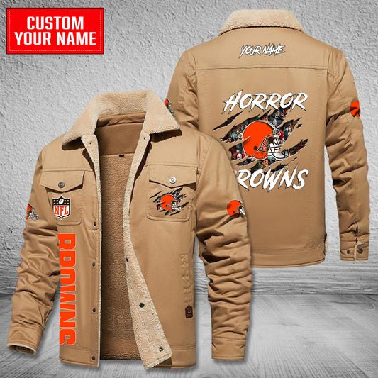 Cleveland Browns Halloween Horror Collection Winter Fleece Bomber Jacket AZCAWFBJ000084